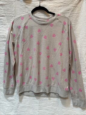 Lucky Brand Cream Crewneck Sweater with Pink Heart Print